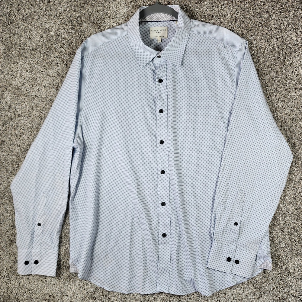 CON.STRUCT Button Down Mens XL Slim Fit 4-Way Stretch Polka Dot Excellent